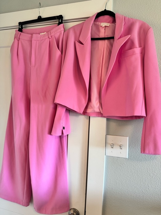 entro Pants - entro Pink Wide-Leg Pants with Matching Cropped Blazer